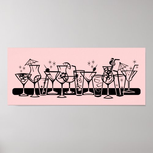 Atomic Cocktails on Pink Poster