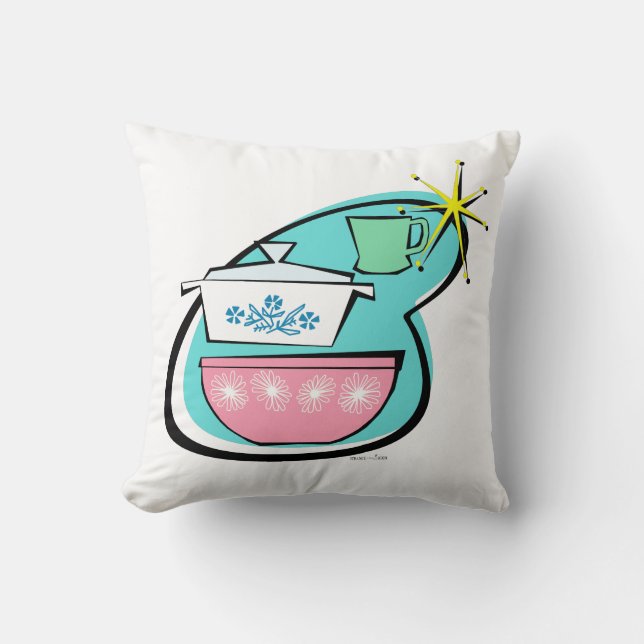 Atomic Cookware Design Throw Pillow (Front)