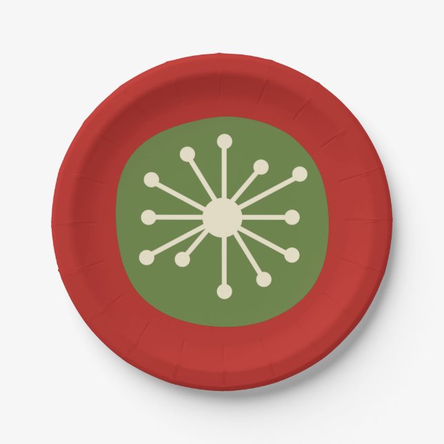Atomic Dot Retro Mid Century Minimal 50s Christmas Paper Plates (Front)
