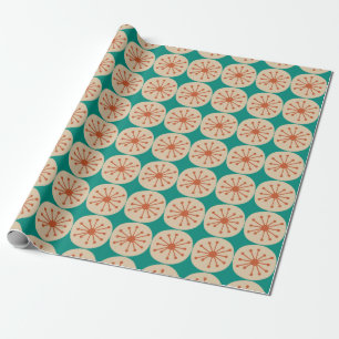 Atomic Dots Mid Century Modern Orange Beige Teal Wrapping Paper