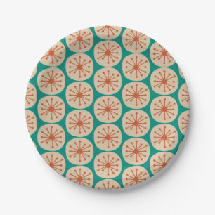 Atomic Dots Retro Mid Mod Pattern Orange Turquoise Paper Plates