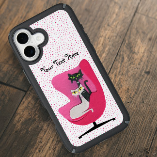 Atomic Elegant Cat in Pink Chair Polka Dots iPhone 16 Plus Case