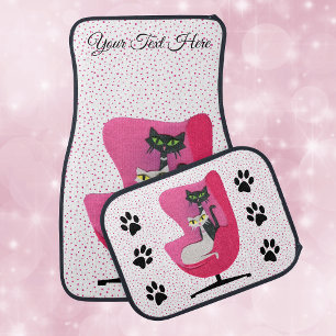 Atomic Elegant Cats Pink Chair Dots on White Car Floor Mat