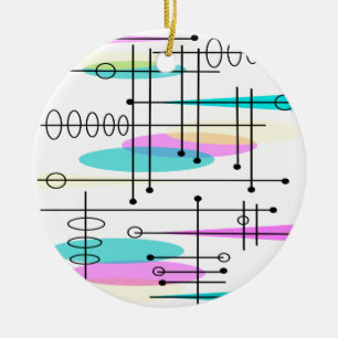 Atomic Era Abstract Colors and Design Ceramic Ornament
