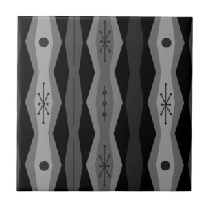 Atomic Era Abstract Columns Black Gray Ceramic Tile