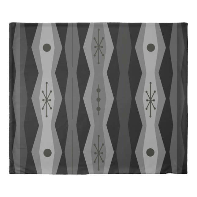 Atomic Era Abstract Columns Black Gray Duvet Cover (Front)