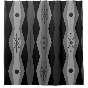 Atomic Era Abstract Columns Black Gray Shower Curtain