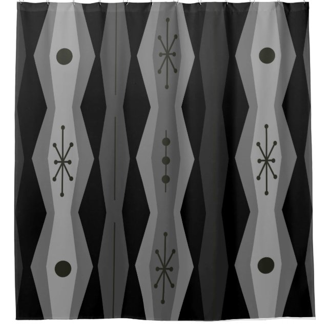 Atomic Era Abstract Columns Black Gray Shower Curtain (Front)