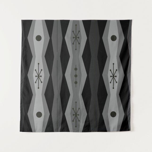 Atomic Era Abstract Columns Black Gray Tapestry (Front)