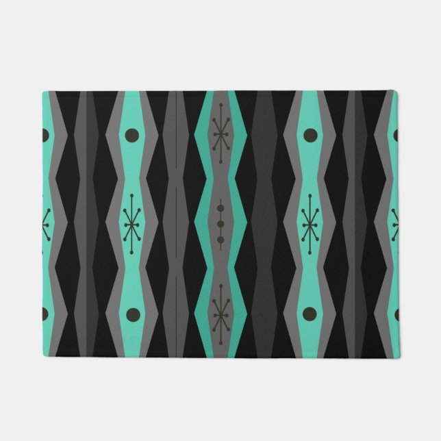 Atomic Era Abstract Columns Black Turquoise Doormat (Front)