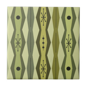 Atomic Era Abstract Columns Green Chartreuse Ceramic Tile