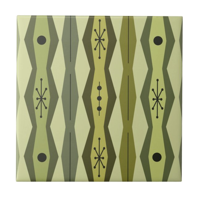 Atomic Era Abstract Columns Green Chartreuse Ceramic Tile (Front)