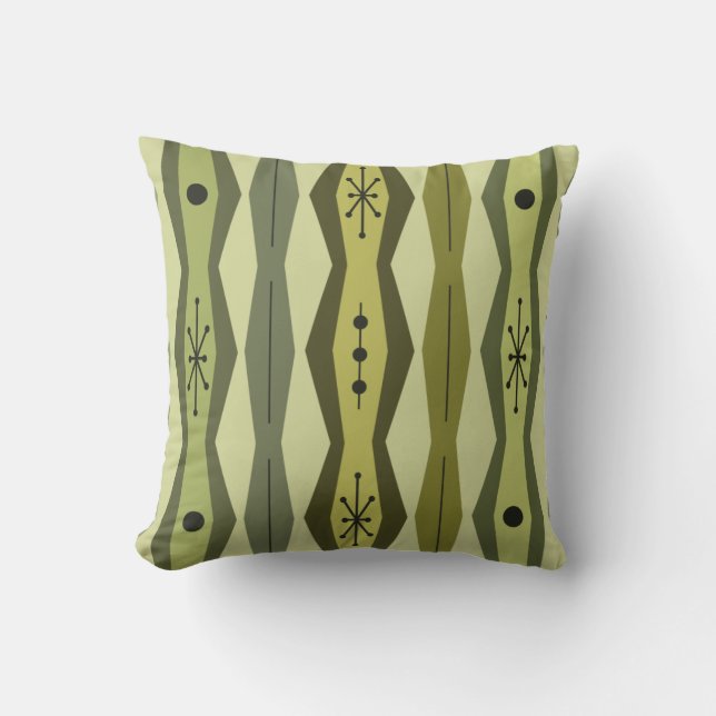 Atomic Era Abstract Columns Green Chartreuse Throw Pillow (Front)