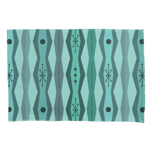 Atomic Era Abstract Columns Turquoise Pillow Case (Front)