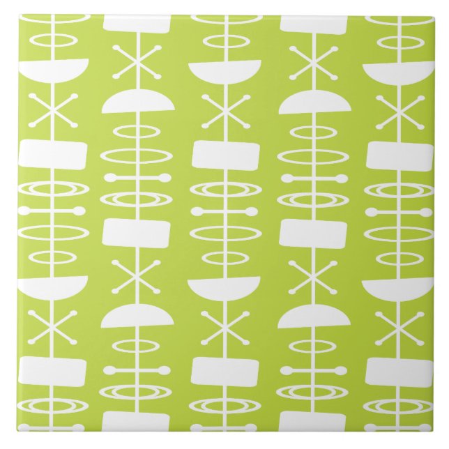 Atomic Era Abstract Symbols Chartreuse Ceramic Tile (Front)