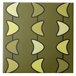 Atomic Era Boomerangs Olive Green Ceramic Tile