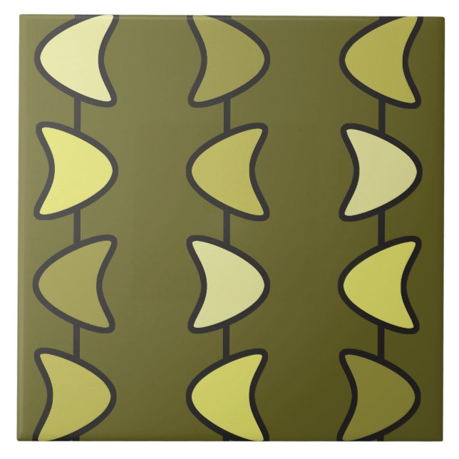 Atomic Era Boomerangs Olive Green Ceramic Tile (Front)
