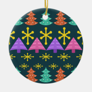 Atomic Era Christmas Trees Kitsch Dark Ceramic Ornament