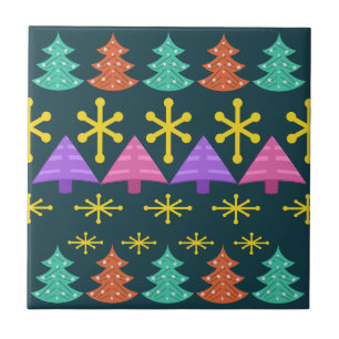 Atomic Era Christmas Trees Kitsch Dark Ceramic Tile
