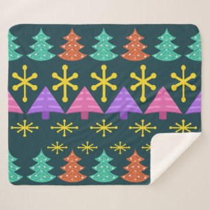 Atomic Era Christmas Trees Kitsch Dark Sherpa Blanket