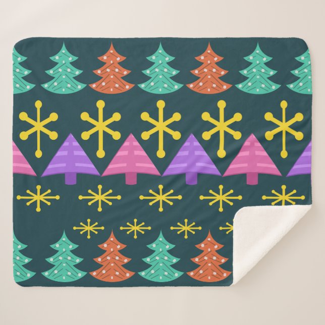 Atomic Era Christmas Trees Kitsch Dark Sherpa Blanket (Front (Horizontal))