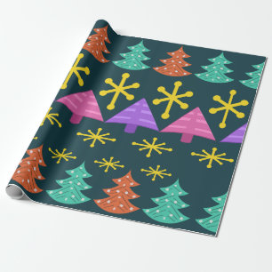 Atomic Era Christmas Trees Kitsch Dark Wrapping Paper