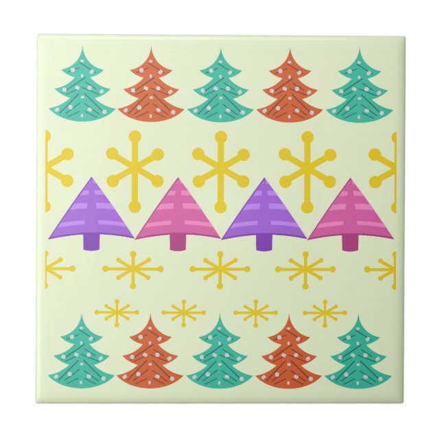 Atomic Era Christmas Trees Kitsch Light Ceramic Tile (Front)