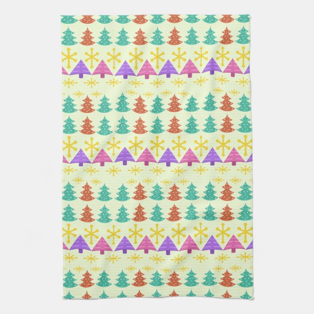 Atomic Era Christmas Trees Kitsch Light Kitchen Towel (Vertical)