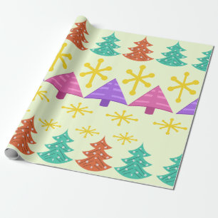 Atomic Era Christmas Trees Kitsch Light Wrapping Paper