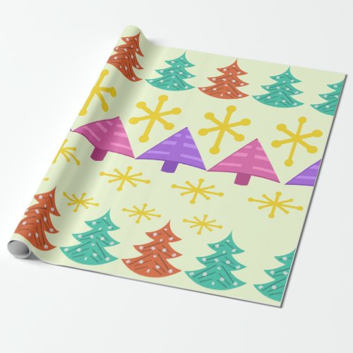 Atomic Era Christmas Trees Kitsch Light Wrapping Paper