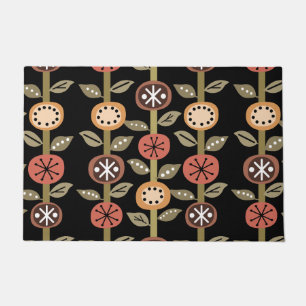 Atomic Era Flowers Art Black Colorful Doormat