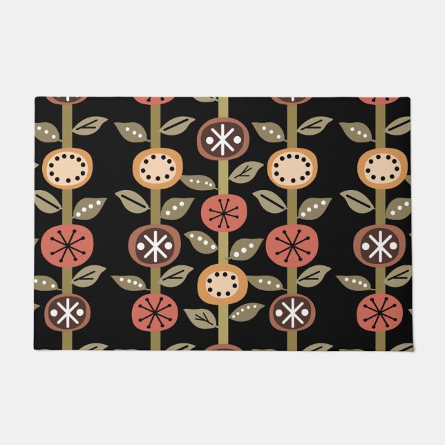 Atomic Era Flowers Art Black Colorful Doormat (Front)