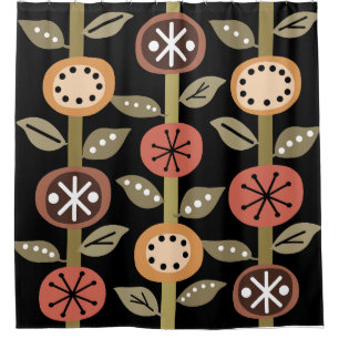 Atomic Era Flowers Art Black Colorful Shower Curtain