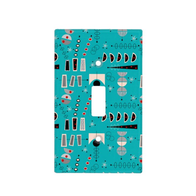 Atomic Era Inspired Abstract Design Teal  Light Switch Cover (Front)