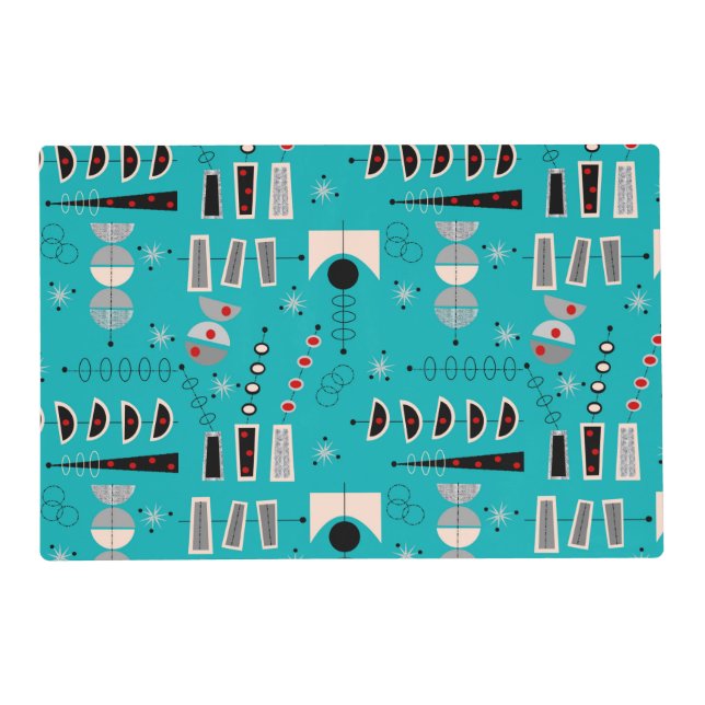 Atomic Era Inspired Abstract Design Teal Placemat (Front)