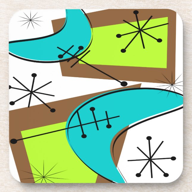 Atomic Era Inspired Boomerang Design Beverage Coaster (Front)
