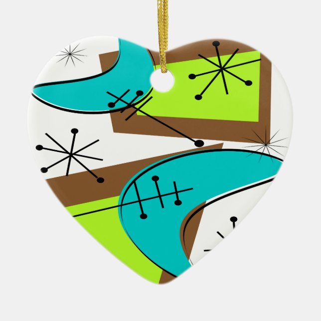 Atomic Era Inspired Boomerang Design Ceramic Ornament (Front)