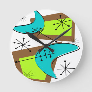 Atomic Era Inspired Boomerang Design Round Clock