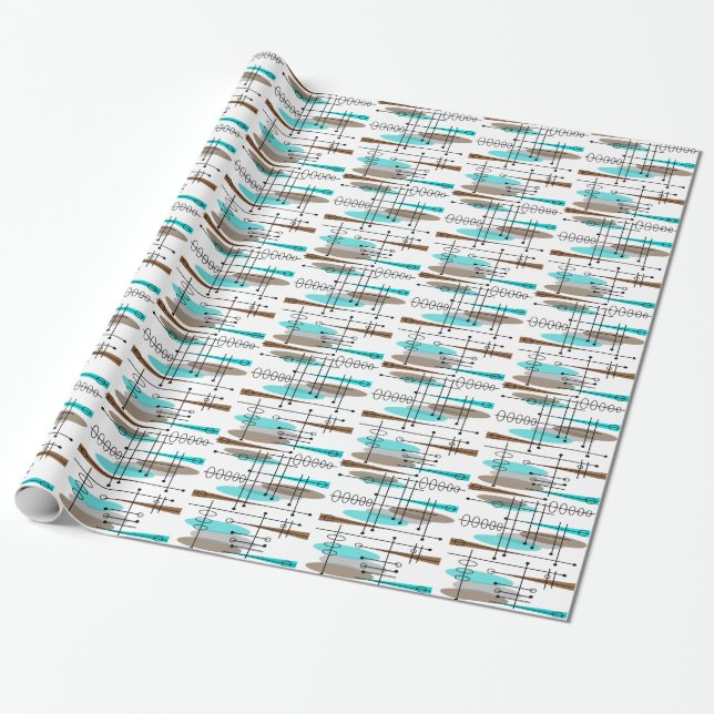 Atomic Era Inspired Mid-Century Design 13 Wrapping Paper (Unrolled)