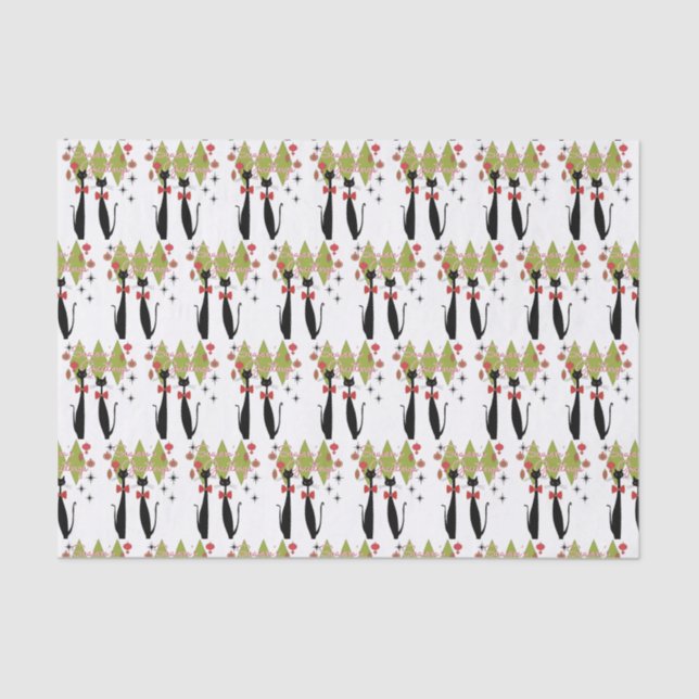 Atomic Era MCM Christmas Cool Cat Tissue Paper (Front)