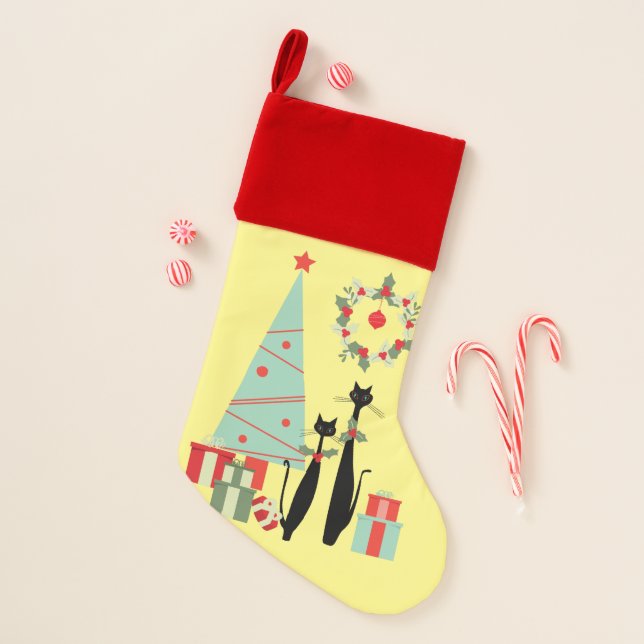 Atomic Era Mid Century Modern Cool Cat Christmas Christmas Stocking (Front)
