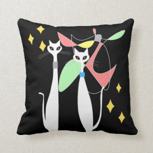 Atomic Era Mid Century Modern Cool Cat Mobile Throw Pillow