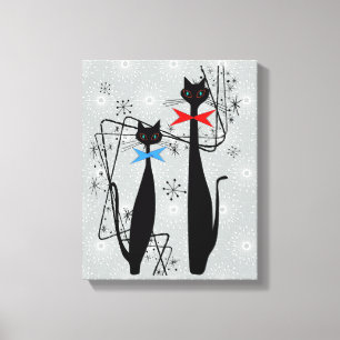 Atomic Era Mid Century Modern Cool Cat Pair Canvas Print