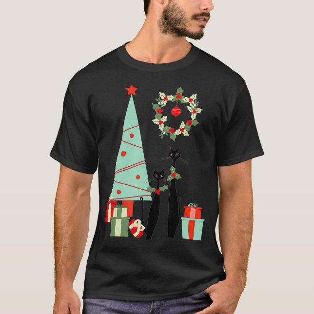 Atomic Era Mid Century Modern Cool Cat Pair Christ T-Shirt (Front)