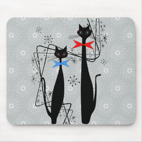 Atomic Era Mid Century Modern Cool Cat Pair Mouse Pad