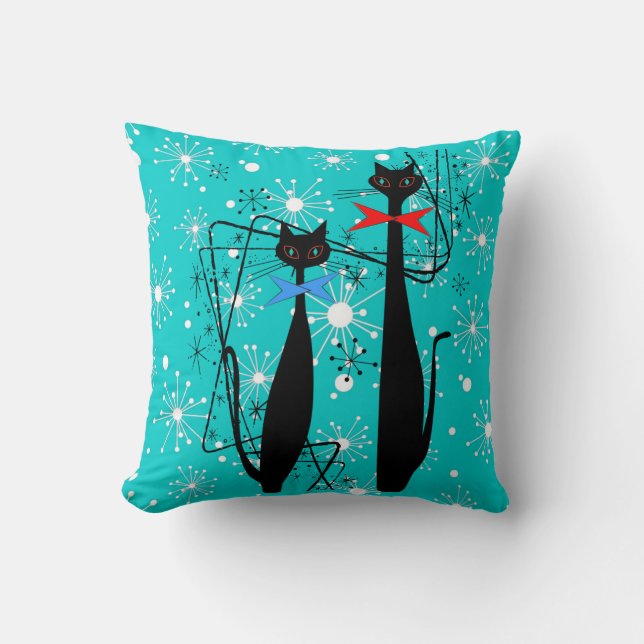 Atomic Era Mid Century Modern Cool Cat Starburst Throw Pillow (Front)