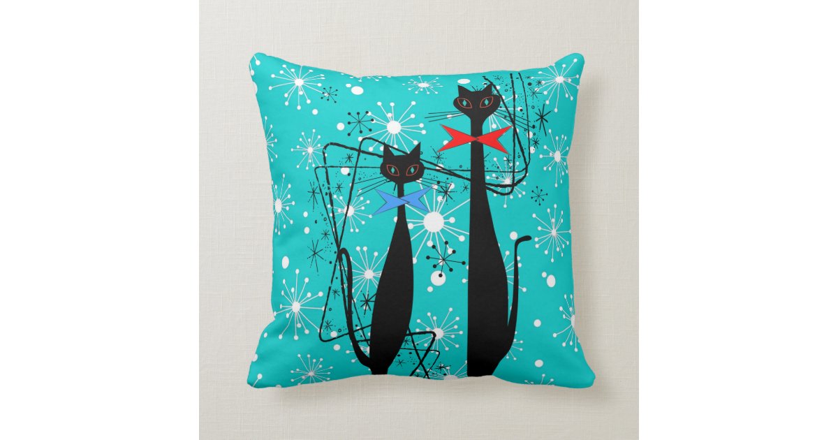 Atomic Era Mid Century Modern Cool Cat Starburst Throw Pillow Atomic Era Mid Century Modern Cool Cat