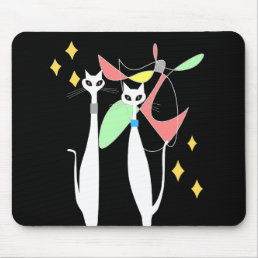 Atomic Era Mid Century Modern White Cat Mouse Pad