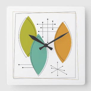 Atomic Era Ornaments Mid Century Modern Square Wall Clock