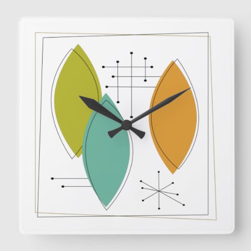 Atomic Era Ornaments Mid Century Modern Square Wall Clock